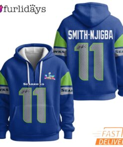 Seattle Seahawks Super Bowl Run 11 Royal Blue Quarter Zip Waffle Hoodie