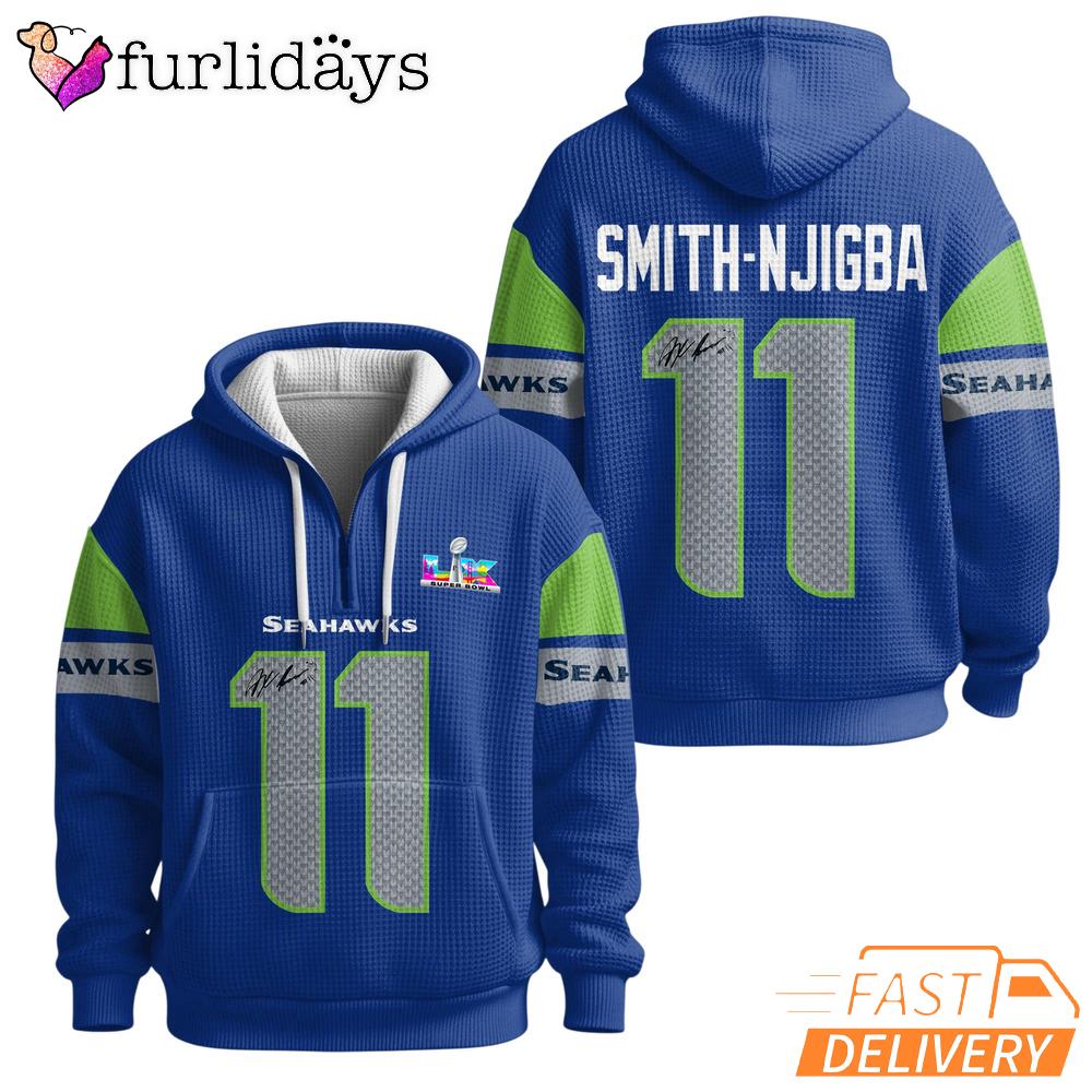 Seattle Seahawks Super Bowl Run 11 Royal Blue Quarter Zip Waffle Hoodie Seattle Seahawks Super Bowl Run 11 Royal Blue Quarter Zip Waffle Hoodie