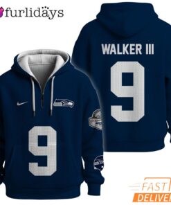 Seattle Seahawks Super Bowl Run 9 Dark Navy Quarter Zip Waffle Hoodie