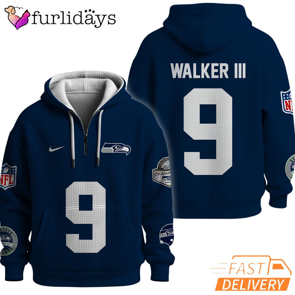 Seattle Seahawks Super Bowl Run 9 Dark Navy Quarter Zip Waffle Hoodie Seattle Seahawks Super Bowl Run 9 Dark Navy Quarter Zip Waffle Hoodie