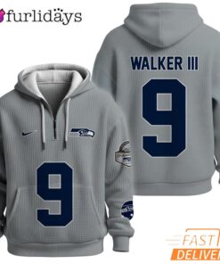 Seattle Seahawks Super Bowl Run 9 Grey Quarter Zip Waffle Hoodie
