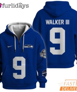Seattle Seahawks Super Bowl Run 9 Navy Quarter Zip Waffle Hoodie