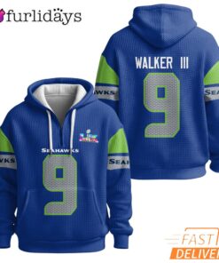 Seattle Seahawks Super Bowl Run 9 Royal Blue Quarter Zip Waffle Hoodie