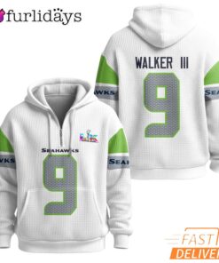 Seattle Seahawks Super Bowl Run 9 White Quarter Zip Waffle Hoodie