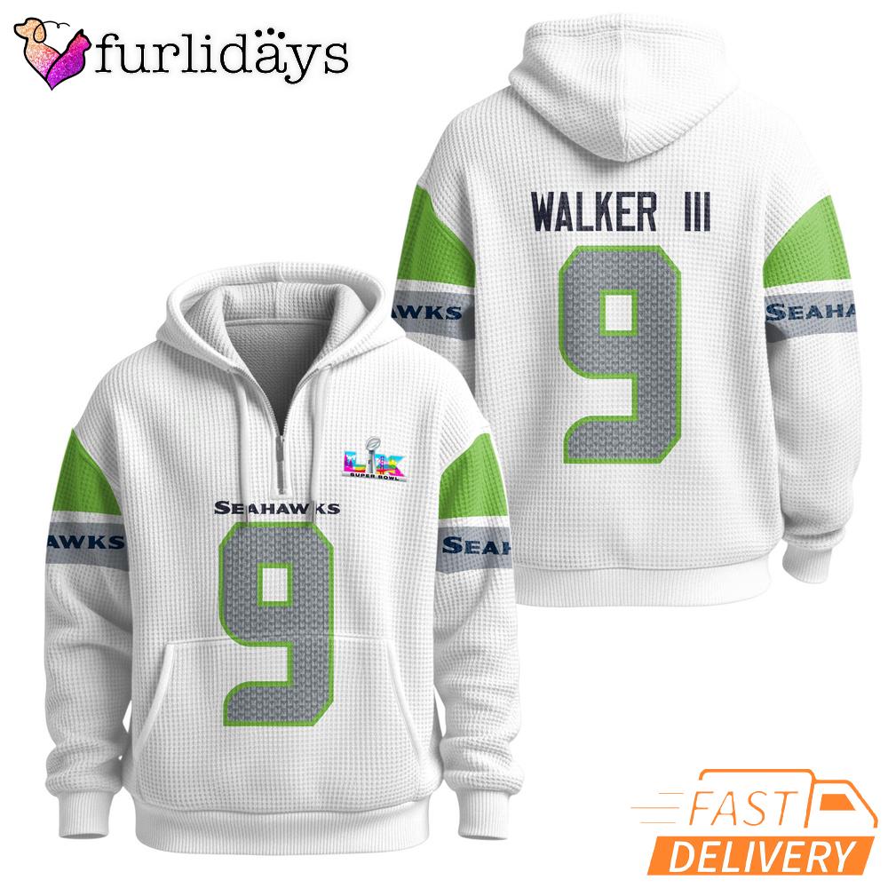 Seattle Seahawks Super Bowl Run 9 White Quarter Zip Waffle Hoodie Seattle Seahawks Super Bowl Run 9 White Quarter Zip Waffle Hoodie