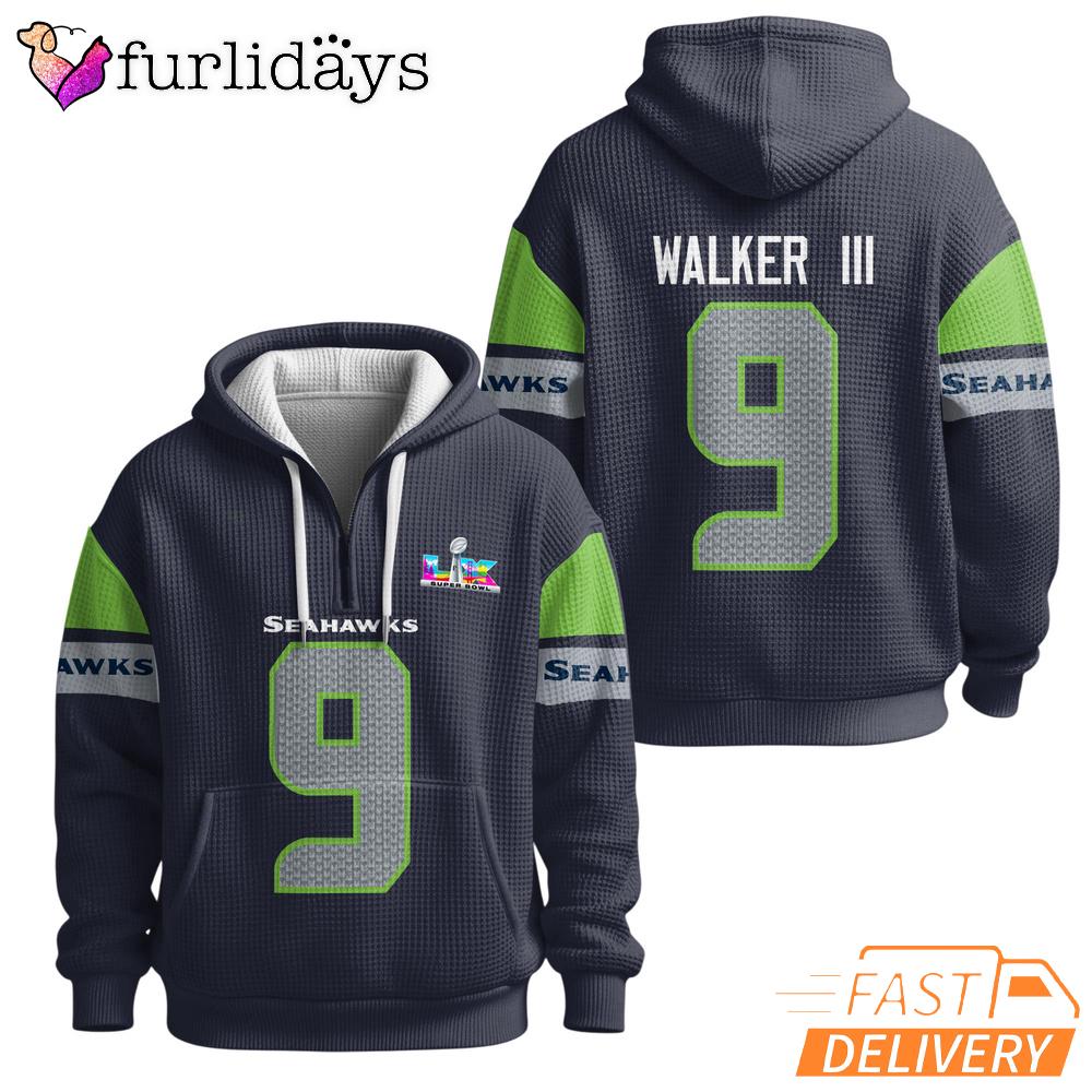 Seattle Seahawks Super Bowl Run Walker III 9 Dark Navy Quarter Zip Waffle Hoodie Seattle Seahawks Super Bowl Run Walker III 9 Dark Navy Quarter Zip Waffle Hoodie
