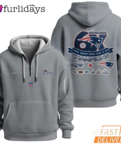 Super Bowl Champions New England Patriots Grey Quarter Zip Waffle Hoodie