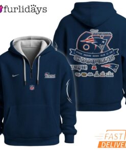 Super Bowl Champions New England Patriots Navy Quarter Zip Waffle Hoodie