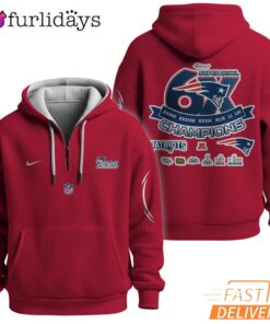 Super Bowl Champions New England Patriots Red Quarter Zip Waffle Hoodie