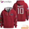 Super Bowl Drake Maye 10 New England Patriots Burgundy Quarter Zip Waffle Hoodie