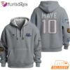 Super Bowl Drake Maye 10 New England Patriots Grey Quarter Zip Waffle Hoodie