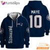Super Bowl Drake Maye 10 New England Patriots Navy Side Logo Quarter Zip Waffle Hoodie