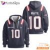 Super Bowl Drake Maye 10 New England Patriots Navy Zip Hoodie