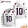 Super Bowl Drake Maye 10 New England Patriots White Quarter Zip Waffle Hoodie