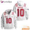 Super Bowl Drake Maye 10 New England Patriots White Zip Hoodie