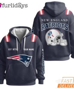 Super Bowl New England Patriots Navy Blue Quarter Zip Waffle Hoodie