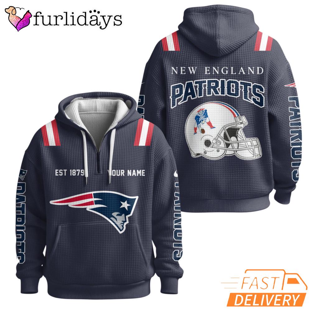 Super Bowl New England Patriots Navy Blue Quarter Zip Waffle Hoodie Super Bowl New England Patriots Navy Blue Quarter Zip Waffle Hoodie