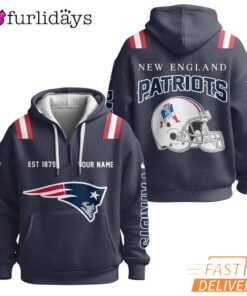 Super Bowl New England Patriots Navy Quarter Zip Waffle Hoodie