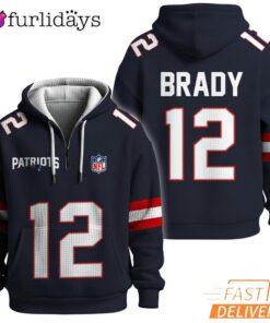 Super Bowl Tom Brady 12 New England Patriots Navy Quarter Zip Waffle Hoodie