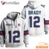 Super Bowl Tom Brady 12 New England Patriots White Quarter Zip Waffle Hoodie
