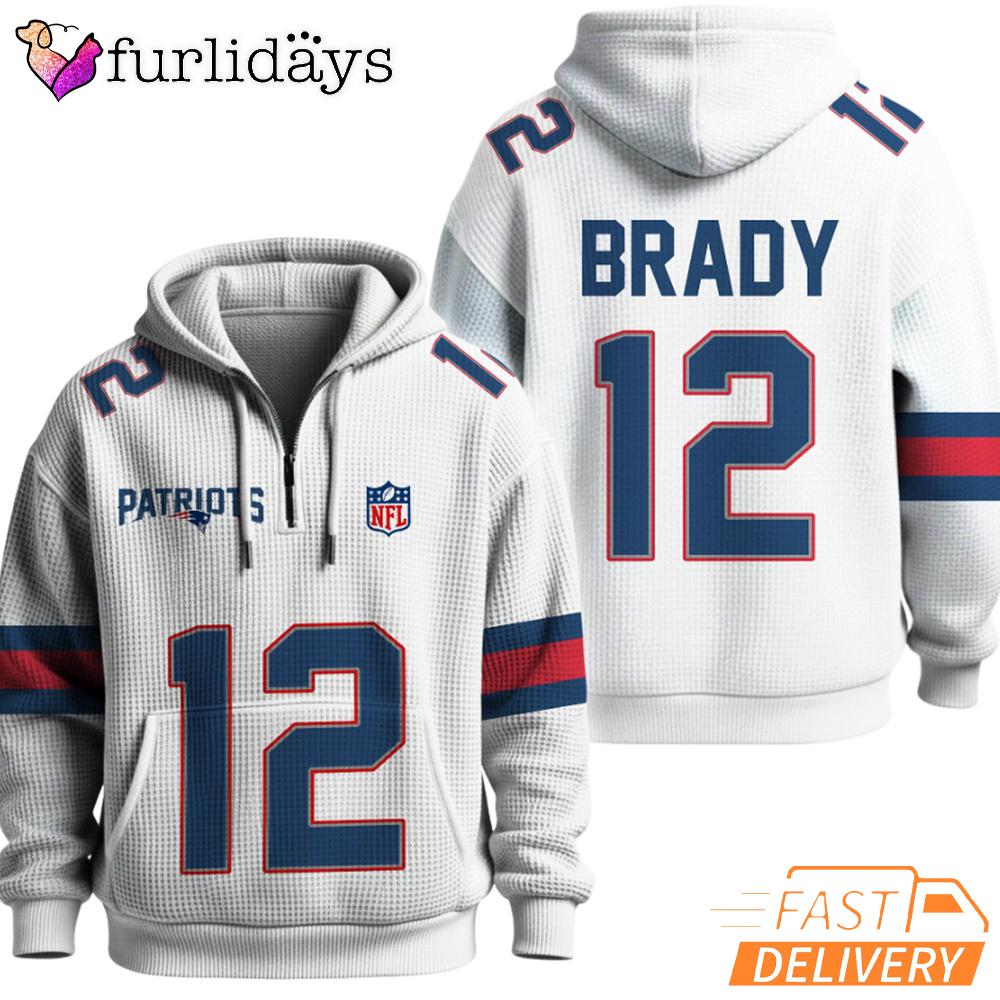 Super Bowl Tom Brady 12 New England Patriots White Quarter Zip Waffle Hoodie Super Bowl Tom Brady 12 New England Patriots White Quarter Zip Waffle Hoodie