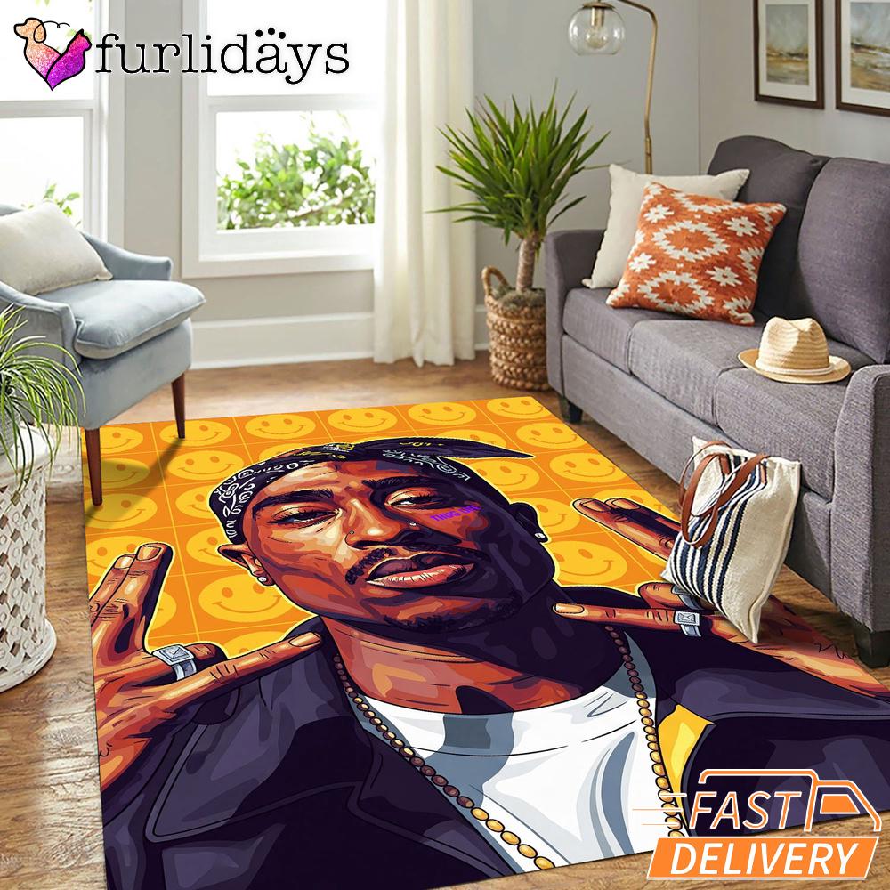 Tupac 90s Hip Hop Smiley Art Rectangle Rug Tupac 90s Hip Hop Smiley Art Rectangle Rug