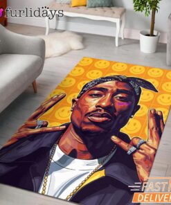 Tupac 90s Hip Hop Smiley Art Rectangle Rug