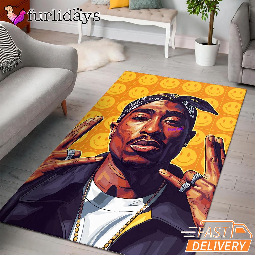 Tupac 90s Hip Hop Smiley Art Rectangle Rug Tupac 90s Hip Hop Smiley Art Rectangle Rug