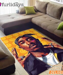 Tupac 90s Hip Hop Smiley Art Rectangle Rug