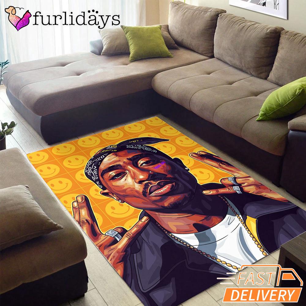Tupac 90s Hip Hop Smiley Art Rectangle Rug Tupac 90s Hip Hop Smiley Art Rectangle Rug