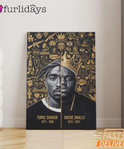 Tupac Biggie Gold Icon Canvas, Rap Lengends Poster