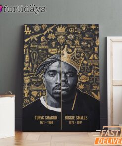 Tupac Biggie Gold Icon Canvas, Rap Lengends Poster