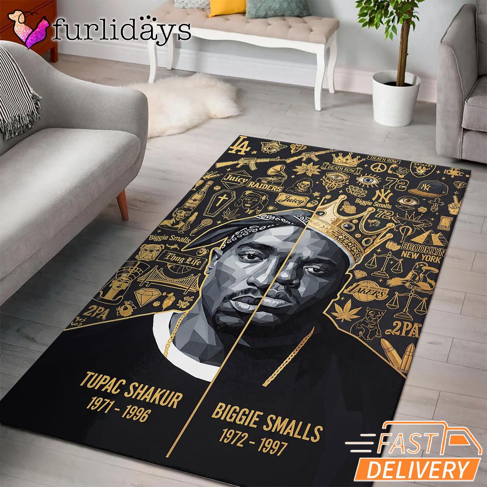Tupac Biggie Gold Icon Rectangle Rug Tupac Biggie Gold Icon Rectangle Rug