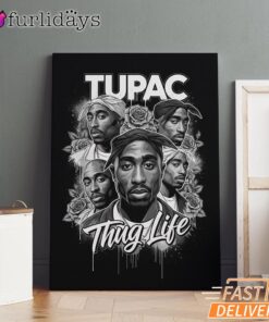 Tupac Black White Roses Canvas, Rap Lengends Poster
