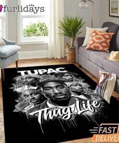 Tupac Black White Roses Rectangle Rug