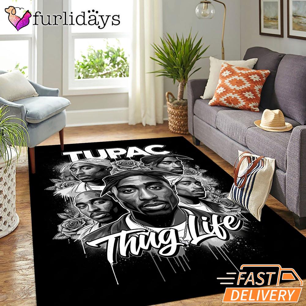 Tupac Black White Roses Rectangle Rug Tupac Black White Roses Rectangle Rug