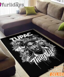 Tupac Black White Roses Rectangle Rug