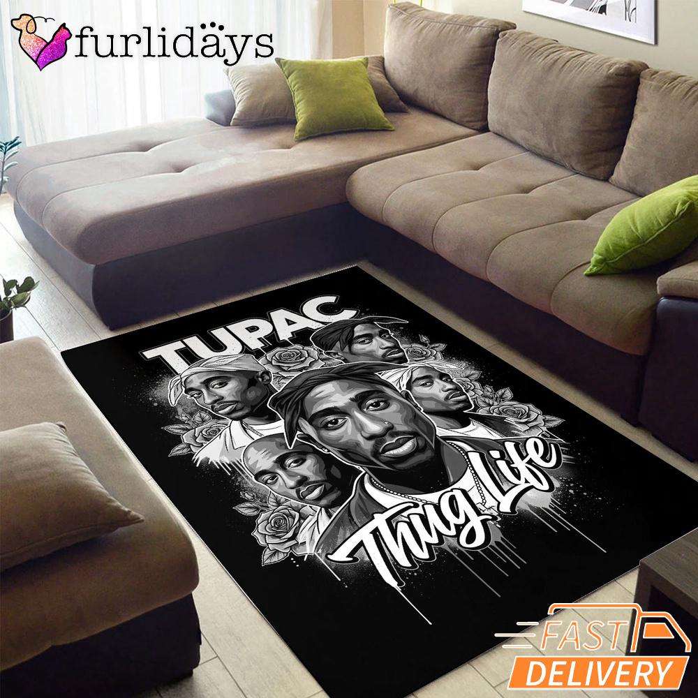 Tupac Black White Roses Rectangle Rug Tupac Black White Roses Rectangle Rug