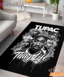 Tupac Black White Roses Rectangle Rug