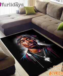 Tupac Blue Highlight Art Rectangle Rug