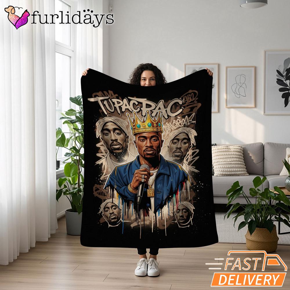 Tupac Crown Rap King Vintage Blanket Tupac Crown Rap King Vintage Blanket