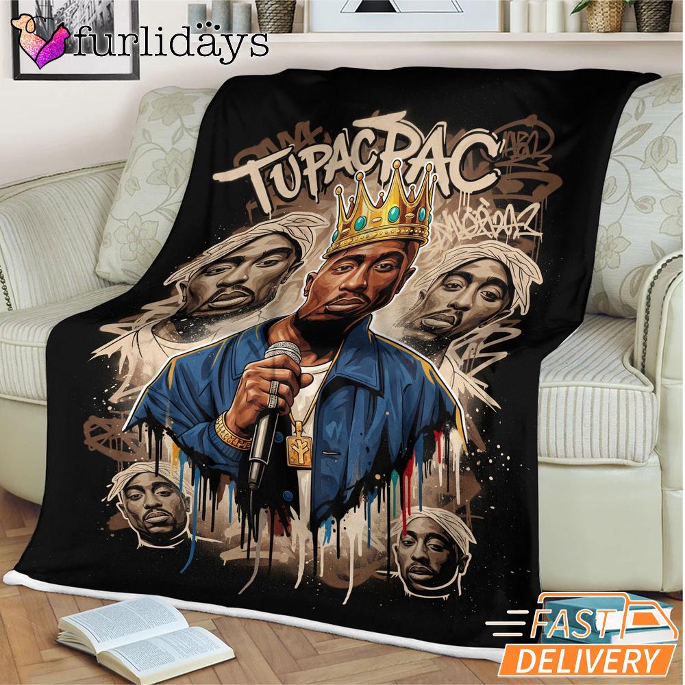 Tupac Crown Rap King Vintage Blanket Tupac Crown Rap King Vintage Blanket