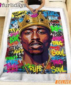 Tupac King Crown Pop Blue Blanket