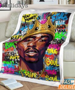 Tupac King Crown Pop Blue Blanket