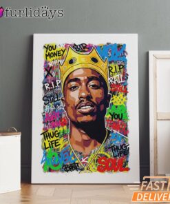 Tupac King Crown Pop Green Canvas, Rap Lengends Poster