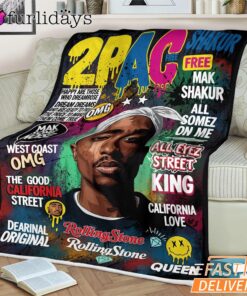 Tupac Magazine Cover Green Blanket