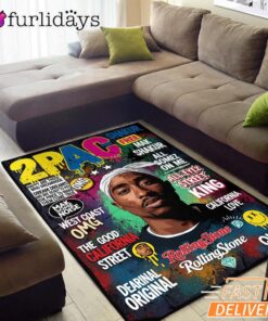 Tupac Magazine Cover Green Rectangle Rug