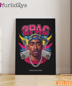 Tupac Neon Retro Boombox Canvas, Rap Lengends Poster