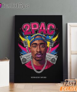 Tupac Neon Retro Boombox Canvas, Rap Lengends Poster