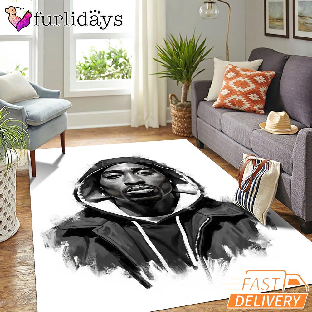 Tupac Rectangle Rug Black White Tupac Rectangle Rug Black White
